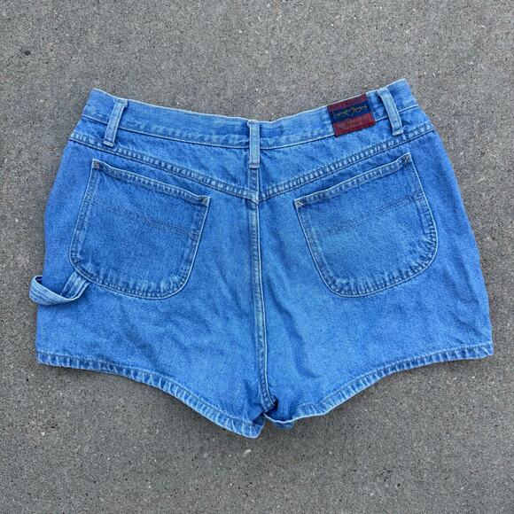 Vintage 90s No Excuses Overalls Side Button Carpenter Jean Shorts Size 15/16 - Picture 4 of 8
